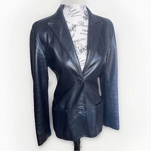 Black 90s leather blazer Vintage Instante Versace Jacket AUTHENTIC Certification